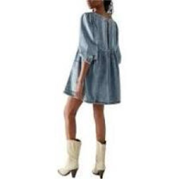 Free People “Get Obsessed” Denim Babydoll Mini Dress – Size XS – BNWT - Picture 6 of 10